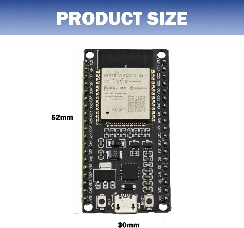 ESP32 WROOM 32 NodeMCU Development Board - ESP32 NodeMCU Module with USB-C, 2.4 GHz WiFi, Bluetooth, and CH340 Chip, 38 Pins