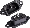 3-Pin Female Power Socket 10A 250V AC with Male Connector, AC Input, and Panel Mount