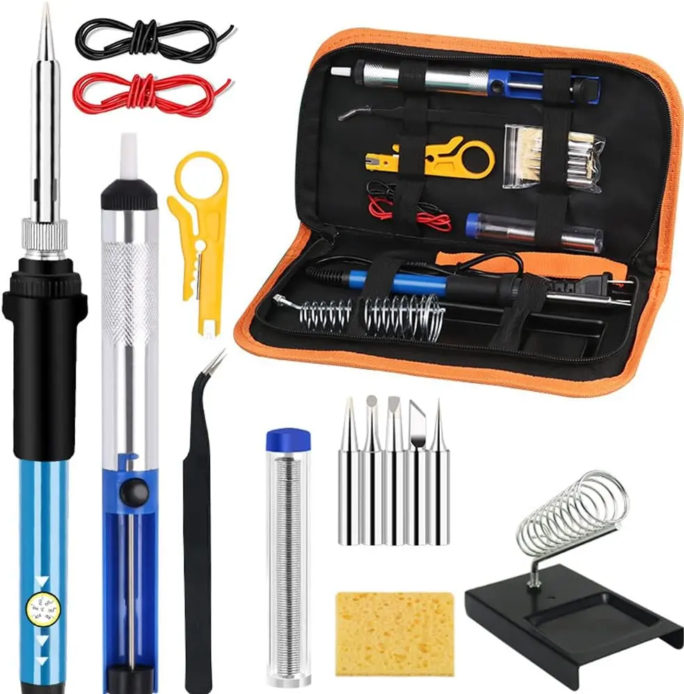 Kit de Fer à Souder, Kit de Fer à Souder à Température Réglable, Outil de Soudure Électronique 60W, 200-450°C avec Interrupteur Marche/Arrêt pour Atelier de Laboratoire et Outils de Bricolage
