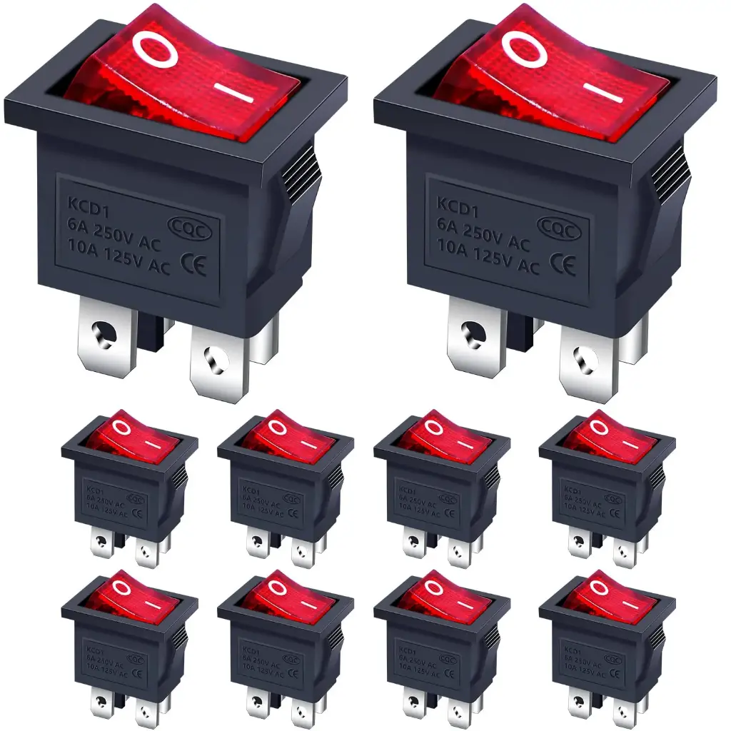 Rocker Switch 2 Position ON/OFF DPST 4 Pin Rocker Switch 6A 250VAC for Car Truck Boat Household Appliances KCD1-4-201-BK