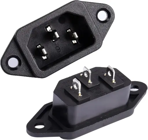[CON-0011] 3-Pin Female Power Socket 10A 250V AC with Male Connector, AC Input, and Panel Mount