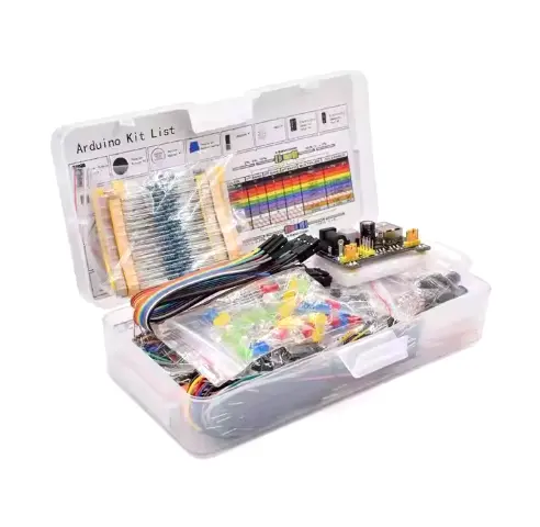 [KIT-0001] Kit de démarrage Arduino Basic avec carte connectée, module d'alimentation, câble de raccordement, résistances, LED, carte de connexion électronique, compatible avec Arduino