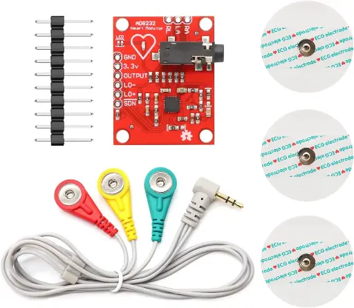[SEN-0025] AD8232 ECG Module Kit - ECG Measuring Module, AD8232 Heart Rate Sensor, ECG Monitoring Sensor, ECG Heart Rate Sensor Module with Dupont Cable.