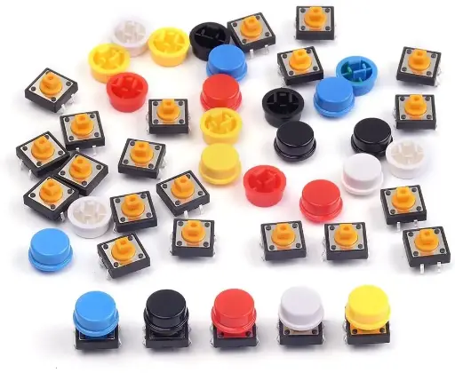 [SWI-0007] Interrupteur à bouton-poussoir momentané 12 x 12 x 7,3 mm, avec 4 pins pour PCB, avec capuchon, pour Arduino