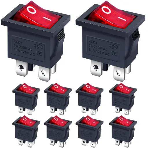 [SWI-0001] Rocker Switch 2 Position ON/OFF DPST 4 Pin Rocker Switch 6A 250VAC for Car Truck Boat Household Appliances KCD1-4-201-BK